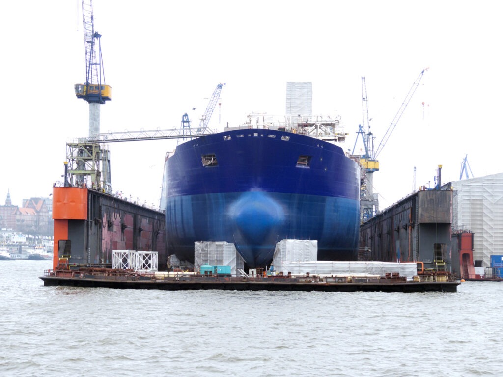 Ship docked in the port of Hamburg